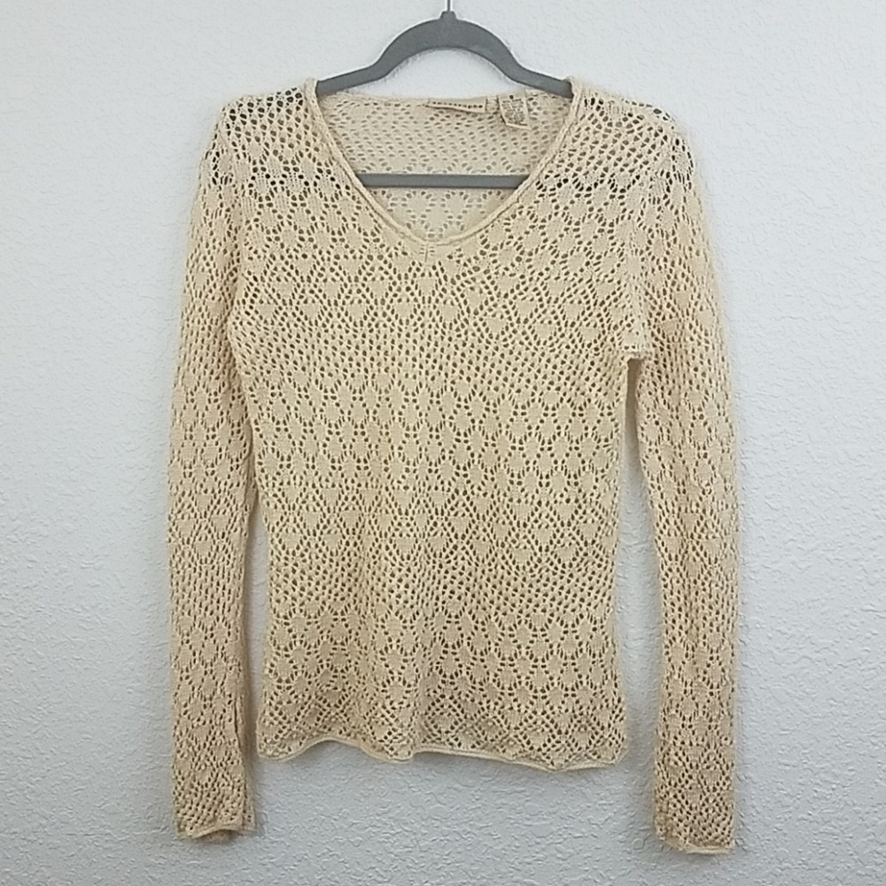 𝅺apostrophe blouse small cream tan loose knit